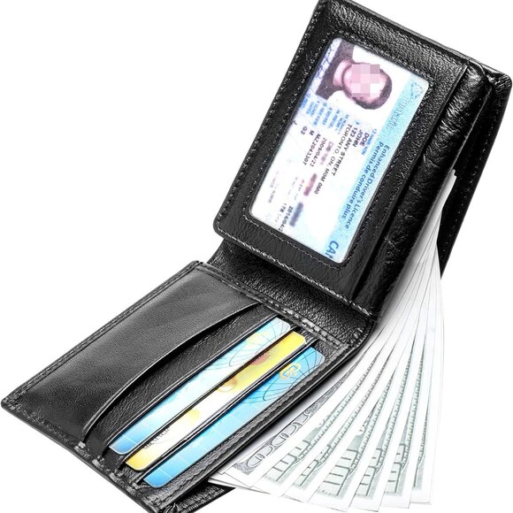 Men's RFID Blocking Wallet - Genuine Leather Bifold with Coin Zipper & IDs - Picture 4 of 6